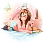  Tags: 2girls,ahoge,aqua hair,barefoot,black thighhighs,blouse,blue eyes,blush,brown hair,butterfly wings,fairy,fantasy,girl,girls,glasses,hairpin (hairpins),indoors,long hair,lying,mascot,minigirl,miniskirt,no shoes,notebook,on side,original,pen,popobobo,room,skirt,thighhighs,window,wings