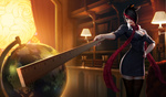  Score: 32 Tags: black hair,black thighhighs,blue eyes,book (books),fiora (league of legends),girl,glasses,globe,hair over one eye,hair up,hand on hip,lamp,league of legends (game),ruler,scarf,single,skirt,wide image