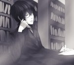  Score: 27 Tags: arm support,black hair,book (books),glasses,hibari kyouya,highres,katekyou hitman reborn,library,male,monochrome,paper,pen,short hair,sitting,solo,torinmo