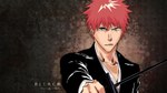  Score: 7 Tags: bleach,brown eyes,highres,ichihimemania,inscription,katana,kimono,kurosaki ichigo,male,red hair,short hair,simple background,solo,wallpaper,weapon,wide image