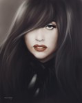  Tags: dark hair,eyeshadow,face,girl,hair over one eye,inscription,lady gaga,lipstick,long hair,looking at viewer,mochifin,open mouth,realistic,simple background,single,tall image,teeth