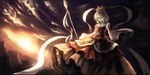  Score: 9 Tags:  cloud_(clouds) dress girl hair_flower mountain paseri_(artist) ribbon_(ribbons) short_hair silver_hair sky smile solo spear sunset toramaru_shou touhou yellow_eyes 