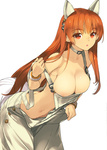  Score: 125 Tags: animal ears,breasts,cleavage,collar,dead or alive,hanging breasts,highres,kasumi,large breasts,long hair,naked overalls,navel,nipples,:o,off shoulder,oppai,orange hair,overalls,red eyes,sanbasou,simple background,solo,strap slip,white,wristband