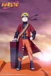  Tags: bandana,blonde hair,blue eyes,cloak,cloud (clouds),hand on hip,highres,inscription,jinchuriki,male,naruto,ryuji-16,scroll,short hair,single,sky,smile,sun,sunlight,sunset,tall image,uzumaki naruto,vest
