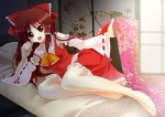  Tags:  detached_sleeves girl hair_bow hakurei_reimu legs long_hair miko open_mouth porurin_(do-desho) red_eyes red_hair touhou 