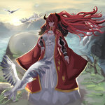  Score: 26 Tags: bird (birds),dress,girl,horn (horns),long hair,looking at viewer,maou (maoyuu),maoyuu maou yuusha,red eyes,red hair,single,sunset
