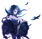  Score: 25 Tags: alternate costume,aqua eyes,bird (birds),breasts,crow,dark hair,dress,feather (feathers),flower (flowers),fringe,girl,gumi,hair flower,hair ornament,ohagi (ymnky),pantyhose,ribbon (ribbons),rose (roses),short hair,simple background,single,vocaloid,white