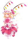  Score: 9 Tags: blonde hair,bonnet,bouquet,dress,flandre scarlet,flower (flowers),girl,hibaarborvitae (artist),petals,red eyes,short hair,simple background,solo,touhou,wings
