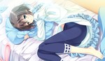  Score: 18 Tags: barefoot,blue eyes,blush,brown hair,da capo iii,game cg,girl,hug,katsuragi himeno,pajamas,pillow,short hair,wide image