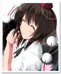  Score: 27 Tags: blouse,blush,brown hair,eyes closed,frame,girl,nori tamago (artist),pencil,shameimaru aya,short hair,single,smile,tall image,tokin hat,touhou,wings