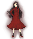  Tags: alma (f.e.a.r.),black hair,black socks,f.e.a.r.,girl,long hair,niboss (artist),red eyes,simple background,single,skirt,standing,tall image,white
