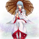  Score: 61 Tags: absurdres,aqua eyes,aqua hair,girl,hairclip,hatsune miku,highres,light smile,long hair,looking down,single,snowflake (snowflakes),traditional clothes,twintails,umbrella,vocaloid,yuki miku