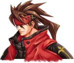  Score: 9 Tags: bandana,brown hair,bust,guilty gear,guilty gear overture,long hair,male,red eyes,simple background,sol badguy,solo