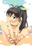  Score: 7 Tags: beach,bikini,black hair,blue eyes,earrings,fang (fangs),ganaha hibiki,girl,hair bow,idolmaster,iga tamaki,light erotic,long hair,navel,open mouth,ponytail,tall image