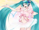  Tags: aqua eyes,aqua hair,bow,flower (flowers),girl,hatsune miku,highres,long hair,nail polish,open mouth,skirt,solo,twintails,vocaloid