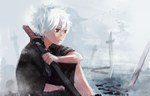 Score: 7 Tags: bird (birds),gintama,gray,gunni,katana,male,red eyes,sakata gintoki,short hair,signed,simple background,single,sitting,weapon,white hair,young