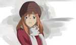  Score: 18 Tags:  brown eyes girl hat higashi no eden koro11 morimi saki orange hair scarf simple background solo 