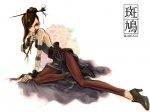  Score: 24 Tags: brown hair,dress,fishnet,gothic,hair bun (hair buns),hair ornament,hao & su,high heels,kagari (ikaruga),long hair,pantyhose,shoes
