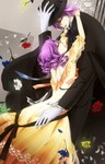  Score: 18 Tags: atsushi murasakibara,back,brooch,cloak,couple,dress,drill hair,face to face,flower (flowers),from behind,girl,gloves,gray,hug,kuroko no basket,lace,long hair,looking at viewer,male,neckerchief,purple eyes,purple hair,rose (roses),shirt,suit,tall image,top hat