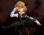  Score: 27 Tags:  blonde_hair brown girl gun hair_bow hair_over_one_eye highres necktie red_eyes rumia shirt short_hair terabyte_(rook777) touhou weapon 