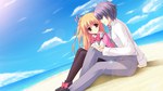  Tags: black hair,couple,game cg,girl,hair ribbon,long hair,male,orange hair,red eyes,school uniform,short hair,sitting,strawberry feels,wide image