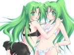  Tags: ass,bikini,green eyes,green hair,higurashi no naku koro ni,light erotic,long hair,siblings,sonozaki mion,sonozaki shion,swimsuit,tongue,twins,yukihana24