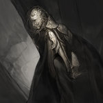  Score: 27 Tags: armor,cloak,dark hair,fujin (artist),girl,high heels,long hair,mask,monochrome,original,pixiv fantasia,pixiv fantasia new world,profile,single,sitting,soles