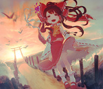  Score: 23 Tags: bird (birds),blush,bow,brown hair,detached sleeves,flower (flowers),frills,fringe,girl,hair bow,hakurei reimu,knickers,long hair,okari,open mouth,ponytail,red eyes,sea,shoes,single,skirt,skirt lift,sky,smile,socks,standing,stone,sun,teeth,torii,touhou,water,white socks,wind