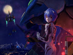  Score: 71 Tags: ayanami rei,blue hair,flying,full moon,girl,looking back,mecha,moon,neon genesis evangelion,night,:o,plugsuit,red eyes,robot,short hair,single,star (stars),tyc001x