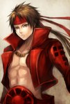  Score: 26 Tags: brown eyes,brown hair,choker,hachimaki,long hair,male,open clothes,sanada yukimura,sengoku basara,solo,tall image,yari oboroduki