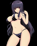  Score: 27 Tags: bikini,black hair,blush,girl,large breasts,light erotic,long hair,midori (midorinnn),navel,oda raika,open mouth,papa no iu koto wo kikinasai!,red eyes,solo,tall image,transparent background