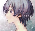  Score: 9 Tags: blush,face,girl,highres,inscription,original,portrait,profile,purple eyes,purple hair,short hair,shouichi taguchi,solo