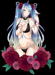  Score: 45 Tags: bikini,bird (birds),blue hair,blush,brown eyes,girl,hyldenia,large breasts,league of legends (game),light erotic,looking away,midriff,navel,rose (roses),single,sona (league of legends),swimsuit,tall image,transparent background,twintails,very long hair