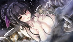  Tags: black hair,blush,breasts,erotic,girl,hair up,large breasts,nude,onsen,open mouth,original,snowflake (snowflakes),uro (uroboros),water,wide image