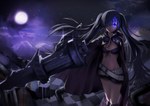  Score: 147 Tags: belt,bicolored eyes,bikini top,black hair,black rock shooter,black rock shooter (character),blue eyes,chain,cloak,cloud (clouds),fire,fringe,full moon,girl,gloves,glowing eye (eyes),hair over one eye,hands in sleeves,highres,ino satsu,long hair,looking at viewer,midriff,moon,mountain,navel,night,night sky,purple eyes,shorts,sky,solo,standing,star (stars),thigh boots,tiles,twintails,weapon,widescreen