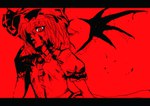  Score: 35 Tags: blood,bonnet,bow,fang (fangs),girl,hair over one eye,highres,red,red eyes,remilia scarlet,short hair,solo,touhou,widescreen,wings