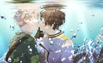  Score: 53 Tags: 2boys,almost kiss,axis powers hetalia,blonde hair,brown hair,bubble (bubbles),enkei datsumou-shou,eyes closed,gloves,hand on face,japan (hetalia),light,male,military,military uniform,multiple boys,necktie,profile,reflection,short hair,shounen ai,sunlight,underwater,uniform,united kingdom (hetalia),water,wide image