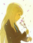  Score: 9 Tags:  blonde_hair blush eyes_closed flower_(flowers) girl k-on! kotobuki_tsumugi long_hair petals school_uniform shimeji smile solo 