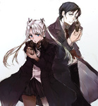  Score: 17 Tags:  black_hair blue_eyes coat girl gun gunslinger_girl highres hilshire long_hair male necktie short_hair simple_background triela twintails weapon white white_hair yukiguni_(artist) 