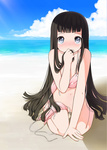  Score: 27 Tags: beach,bikini,black hair,blue eyes,blush,cloud (clouds),girl,light erotic,long hair,ocean,original,shouji ayumu,solo