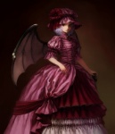  Score: 17 Tags:  bat wings dress girl gothic hat pink eyes portrait purple hair remilia scarlet short hair simple background solo touhou 