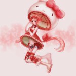  Tags:  animal ears blush bow girl hello kitty jugo (artist) lips nekomura iroha pink hair red eyes short hair shorts thigh boots umbrella vocaloid 