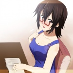  Tags:  black hair blush book (books) brown eyes girl glasses ikari manatsu (artist) k-on! manabe nodoka short hair sitting 