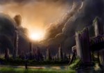  Score: 45 Tags:  alecyl_(artist) building city cityscape cloud original overgrown post-apocalyptic ruins sky sun 