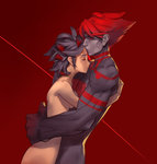  Score: 18 Tags: breasts,couple,dark skin,eyes closed,girl,grey hair,hand on head,hug,kill la kill,kiss,light erotic,male,matoi ryuuko,nude,red,red hair,senketsu,short hair,tall image,tattoo,teardrop,yukiusagi1983