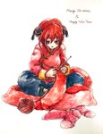  Score: 9 Tags: blue eyes,blush,gintama,girl,hair bun (hair buns),inscription,kagura (gintama),merry christmas,nekomadao,red hair,scarf,short hair,single,sitting,socks,tall image,white