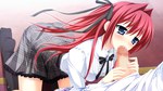  Tags: black socks,blue eyes,blush,censored,game cg,girl,hair ribbon,hard erotic,highres,kimishima ao,long hair,ootori rena,otome ga tsumugu koi no canvas,penis,red hair,shirt,skirt,wide image