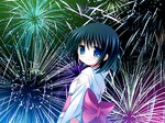  Tags:  black hair blue eyes fireworks game cg girl kimono loli Natsu Yuki - summer snow (game) short hair 