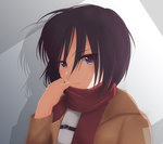 Score: 16 Tags: black hair,brown eyes,girl,highres,jacket,looking at viewer,mikasa ackerman,scarf,shadow,shingeki no kyojin,shirogane haku,short hair,single