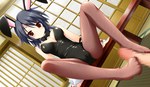  Score: 9 Tags: black hair,bunny ears,bunnysuit,censored,erotic,game cg,girl,koiiro soramoyou (game),orange eyes,penis,ruchie,short hair